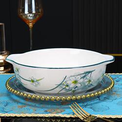 Narcissus Double-Handle Ceramic Soup Bowl, Extra-Large Household Soup Bowl, Pickled Fish Bowl, Boiled Meat and Fish Bowl, High-End Anti-Scalding