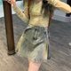 American pleated denim skirt female hot girl versatile slim large size retro old design high waist short skirt summer