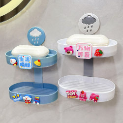 Soap box wall-mounted punch-free cute cartoon soap drain box large toilet double-layer soap box home high-end