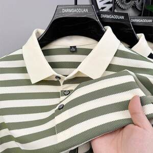 
Paul loose, comfortable and casual summer mulberry silk long-sleeved T-shirt men's tops striped bottoming shirt dad wear inner wear