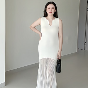 
Maternity wear slimming fishtail skirt U-neck sleeveless dress French style high-end ice silk see-through splicing long skirt