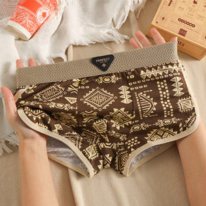 新款复古男士内裤纯棉舒适中腰印花四角裤衩三运动大码民族风短裤