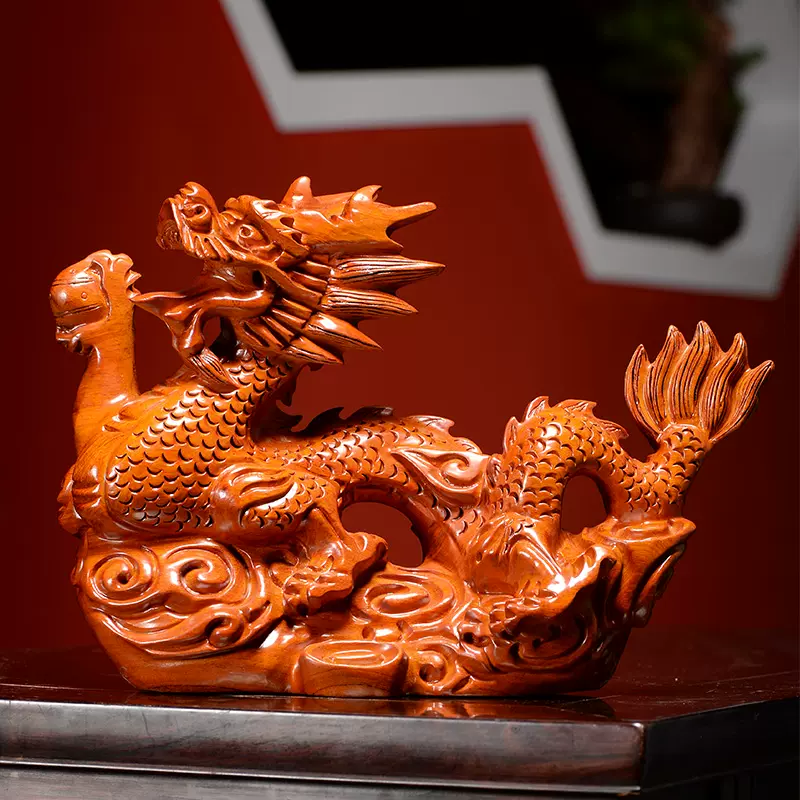 實木雕龍擺件大號生肖龍中國龍工藝禮品擺飾裝飾辦公室