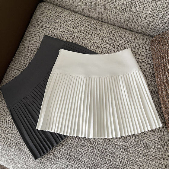 
FASC homemade white suit pleated skirt skirt for women autumn gray small a-line skirt black short skirt