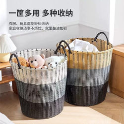 Storage Basket Woven Basket Clothes Hamper New Model Household Bathroom Dirty Clothes Basket Wall-Mounted Toy Imitation Wicker Clothes Basket Handmade