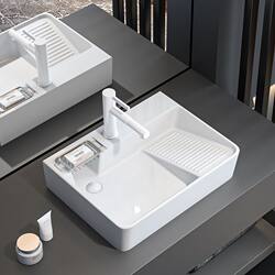 New Creative Ceramic Integrated Basin with Washboard, Countertop Basin for Balcony Bathroom, Household Washbasin