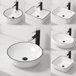 German Imported Black-Edged Ceramic Countertop Washbasin for Balcony Bathroom, Available in Various Sizes, Square and Round, for Home Use
