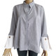 Korean striped loose long-sleeved women's shirt pure cotton gray slim Korean version OL women's foreign trade new style 0779