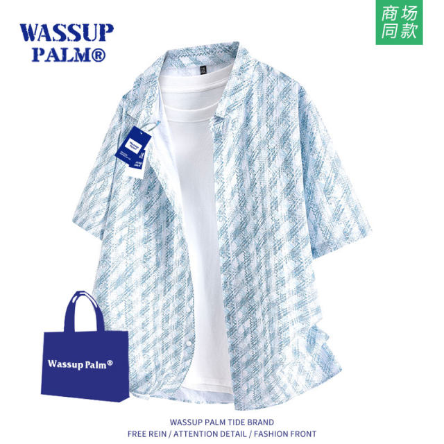 WASSUP PALM short-sleeved shirt for men summer 2025 new handsome Hawaiian flower shirt loose top trendy