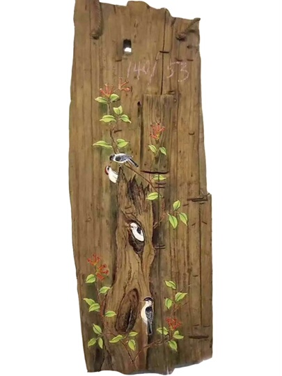 禅蓮の木製壁掛けアート - 手描きの中国風装飾