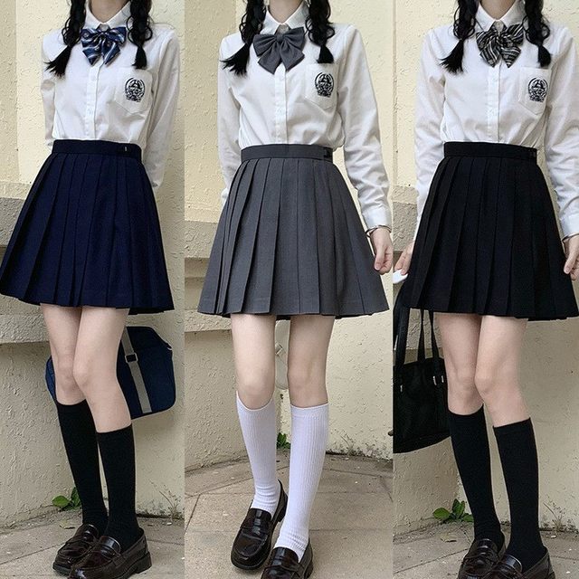 Japanese JK pleated skirt Spring and Autumn YK uniform short skirt women orthodox high waist cyan color college style skirt commuting pure color