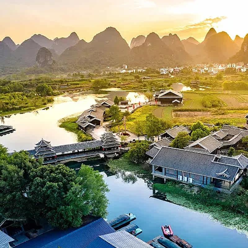 广西桂林旅游纯玩五日游阳朔漓江四星船遇龙河竹筏漂流5天4晚