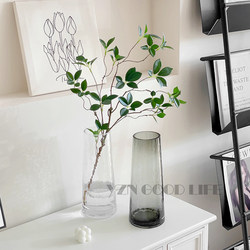 Trendy Table Vase, Glass Transparent Vase for Fresh Flowers, Roses, Tulips, Floral Arrangement, Home Decor for Living Room, High-End Feel