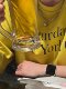 Unique SEI summer street versatile simple letter pattern printed yellow loose short-sleeved T-shirt top
