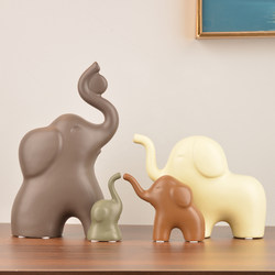 Jingdezhen Ceramic Elephant Family of Four Ornaments, Cream Style, Living Room Tv Cabinet, Wine Cabinet, Entrance Hall, Small Elephant Decorations