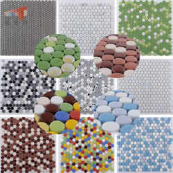 Round Mosaic Glass All-Over Mosaic Blue and White Multicolored Mosaic Background Wall Non-Slip Bathroom Mosaic
