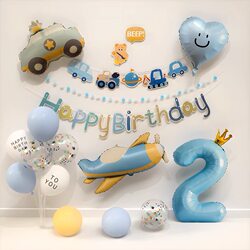 Happy 2Nd Birthday for the Baby Boy, Festive Atmosphere, Kidsren's Party Balloon Background Wall Decorations, Scene Layout 3