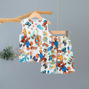 
Bang Bang Long Summer Children's Cotton Silk Pajamas Set Big Boys Girls Baby Air Conditioning Home Vest Shorts