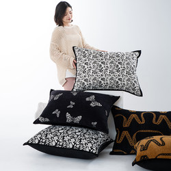 Sofa Throw Pillow Black and White Large Backrest Cushion Cover, Light Luxury High-End Feel Pillowcase Without Pillow Insert, Living Room Large Backrest Cushion Cover