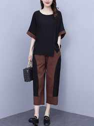 Middle-aged mother's fashionable suit, summer large size loose fit, covering the belly and hiding the flesh, showing slimming and reducing age, casual two-piece set