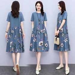 Fat mm large size floral dress women's 2024 new summer loose-fitting A-line skirt that covers belly, hides fat, looks slimming and reduces age