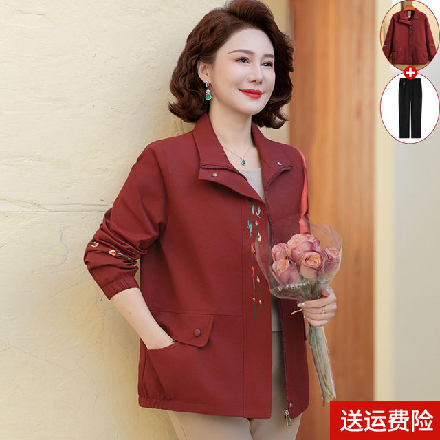 Middle-aged mothers spring 2025 new fashionable jacket top middle-aged and elderly women's trench coat spring and autumn pure cotton jacket
