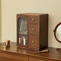 Meishida Desktop Cosmetics Storage Box, High-End Wooden Large-Capacity Dust-Proof Lipstick Makeup Vanity Table