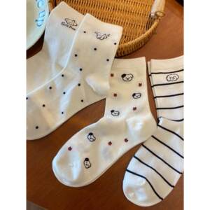 
White socks women's mid-calf socks spring and autumn pure cotton breathable mesh ins trendy cartoon Japanese puppy summer stockings