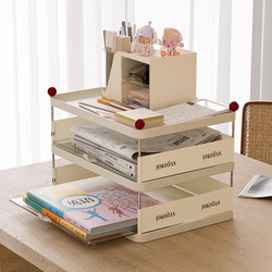 Desktop Book Storage Rack, Student Textbook and Stationery Layered Pull-Out Rack, Multi-Functional Creative File and Information Organizing Rack