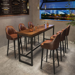 Retro Industrial Style Pub Bar Table Bar Chair Combination Cafe Loose Table High Stool Bar Chair Solid Wood Clear Bar Loose Table