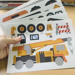 Large Construction Vehicle Stickers for Children, Boys, Educational Cognitive DIY Parent-Child Craft Puzzle, Crane, Excavator Stickers