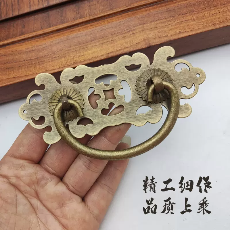 中式仿古純銅抽屜拉手明清風格古銅色明裝拉手書桌書櫃銅把手