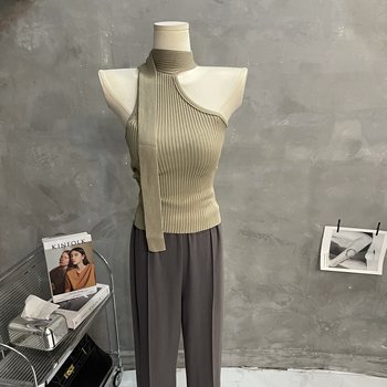 Off-shoulder streamer top for women's vest knitted sweater slim fit