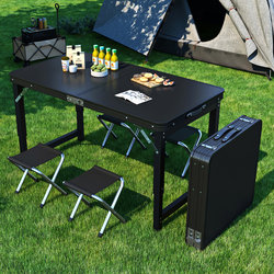 Night Market Stall Display Table, Outdoor Camping Barbecue Table, Black Frame, Portable Folding Table, Adjustable Height Simple Table