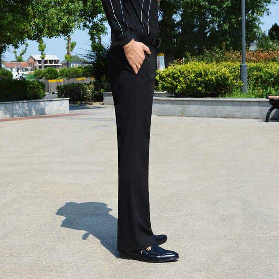 
New spring and autumn wool micro-flare trousers smooth drooping bell-bottom pants men's wool polyester blend anti-wrinkle casual wide-leg pants