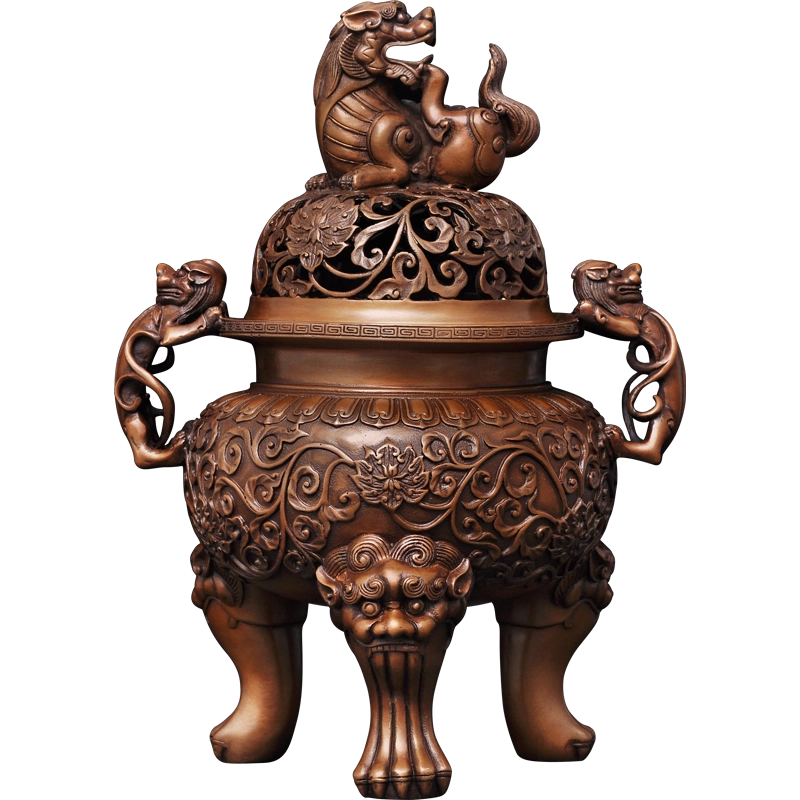 铜鎏金狮子香炉 紫铜大明宣德狮子炉狻猊香炉香道香炉茶道熏香炉檀香盘