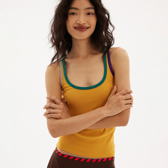 597c original orange suspender white I-shaped vest women's top summer new product ultra-thin cool slim base elasticity