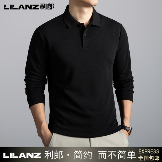 
Lilang long-sleeved T-shirt 2025 new pure cotton spring and autumn middle-aged and young men's lapel solid color casual T-shirt polo shirt