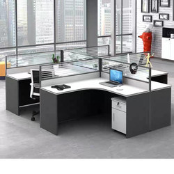 White Staff Desk 2/4/6 Person Position King Ten Corner Word L-Shaped Plaid Screen Partition Work Station Combination