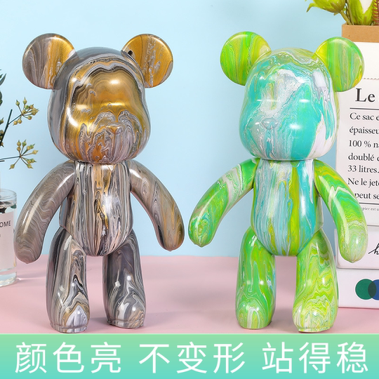 Kit Creativo Oso Fluido DIY - Figura Blanca Para Pintar Con Colores (Verde, 21cm) - Manualidad Para Decoración Del Hogar