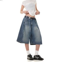 Jin Jing Style Denim Mid-Length Pants, American Retro Wide-Leg Casual Everyday Shorts, Unisex Summer Loose Straight Shorts