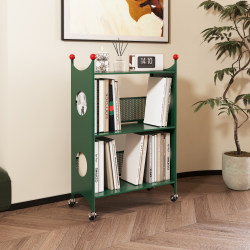 Household Floor-Standing Small Bookshelf, Movable Bedroom Children's Storage Rack, Rotating Iron Art Integrated Wall-Mounted Display Cabinet