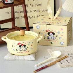 ins Stylish and Beautiful Double-Eared Ceramic Instant Noodle Bowl with Lid, Suitable for Student Dormitories, Convenient for Instant Noodles, Soup, and Snail Noodle Bowls