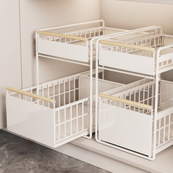 Pull-Out Kitchen Sink Storage Rack for Seasonings and Dishes, Pull-Out Sink Cabinet Basket, Layered Storage Rack
