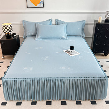 Summer cool ice silk mat bed skirt three-piece set
