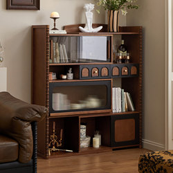 Medieval Style Solid Wood Retractable Bookcase for Small Apartment Living Room, French-Style Sideboard for Home Use, Integrated Wall-Mounted Chest of Drawers for Bedroom