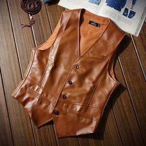 Men's new autumn new leisure fashion wild sleeveless PU vest men's cortex western denim wind
