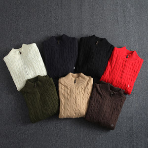 Men's Twist Towel Glovenial long -sleeved knitwear semi -zipper sweater sweater
