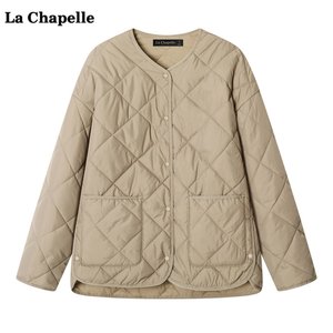 La Chapeelle round neck casual loose outer set female autumn and winter new rhombus wild jacket
