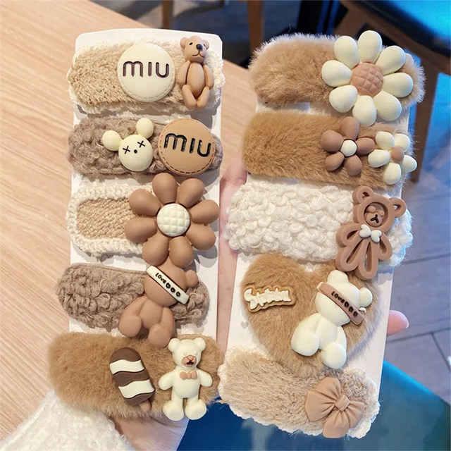 Autumn and winter cute bear plush hair clip for women side bangs hair clip for children 2025 new clip headband clip